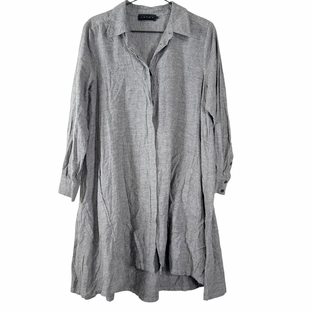 Hatch Gray Cotton Maternity Dress Swing Loose Flowy Button Pockets One Size